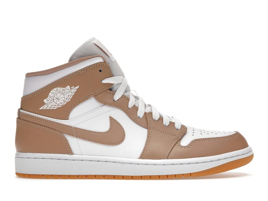 Jordan 1 Mid Tan Gum 554724-271 White Leather Sneakers