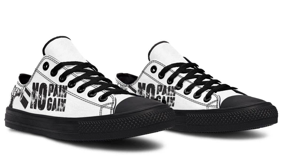 “No Pain No Gain” White Black Lowtop Sneaker