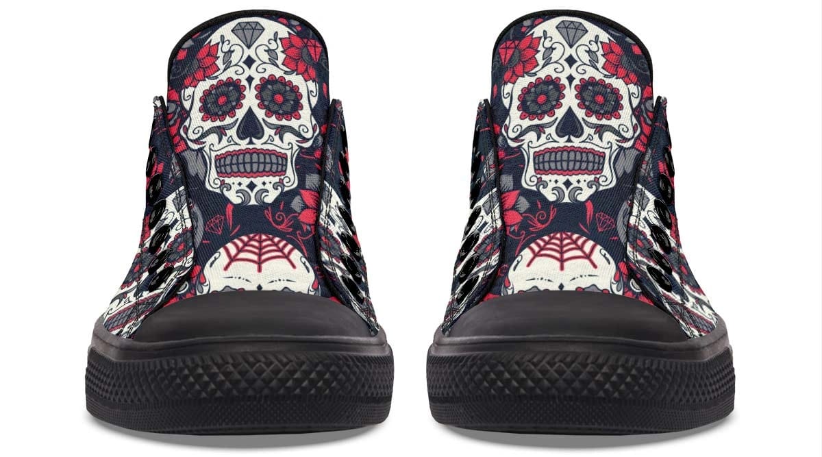 Mexican Skull Pattern Black Lowtop Sneaker