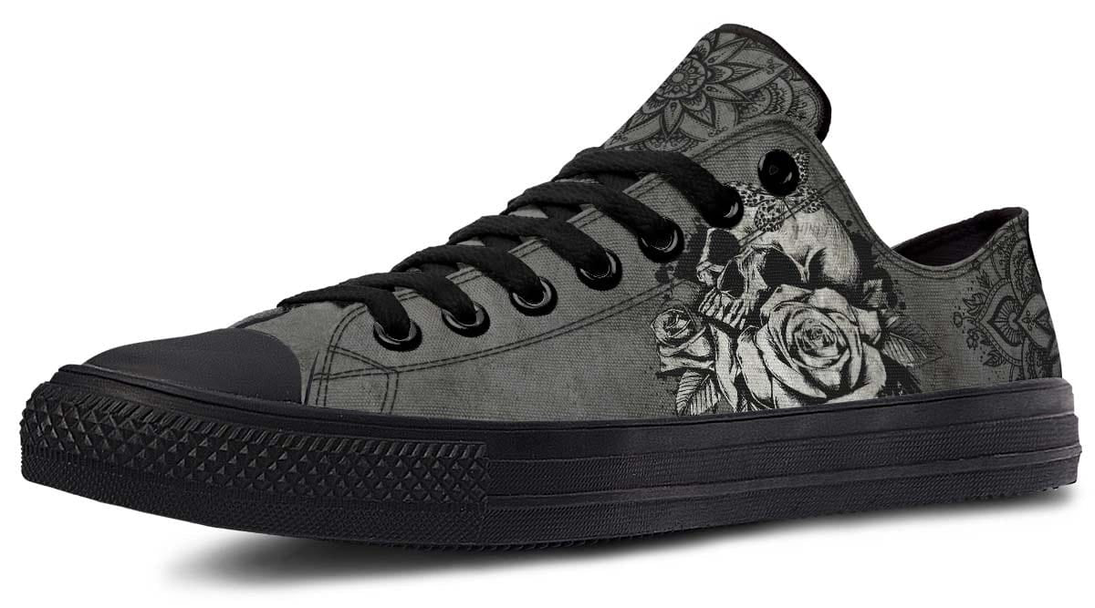 Mandala Skull Pattern Black Lowtop Sneaker