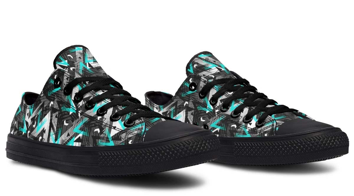 Cyan Polygon Pattern Black Lowtop Sneaker